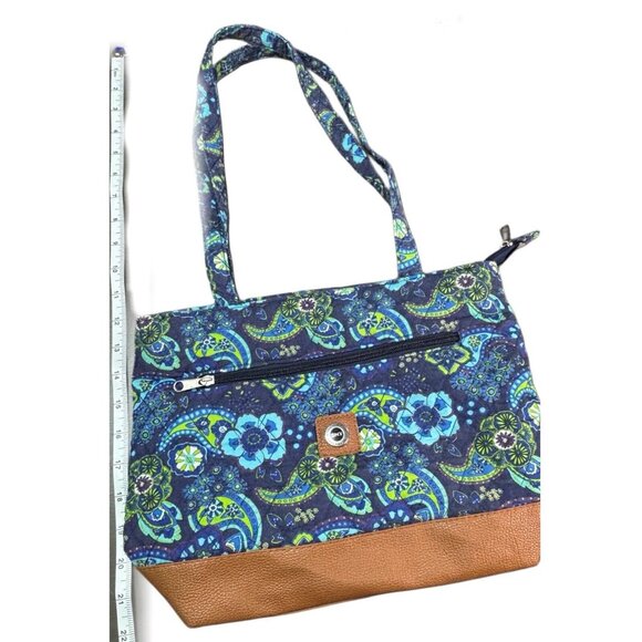 Vera Bradley Blue Paisley Tote Bag With Tan Faux Leather Base - Picture 5 of 6